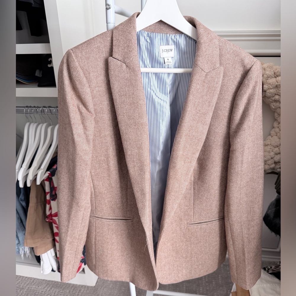 J.Crew Classic Brown and White herringbone striped blazer-
